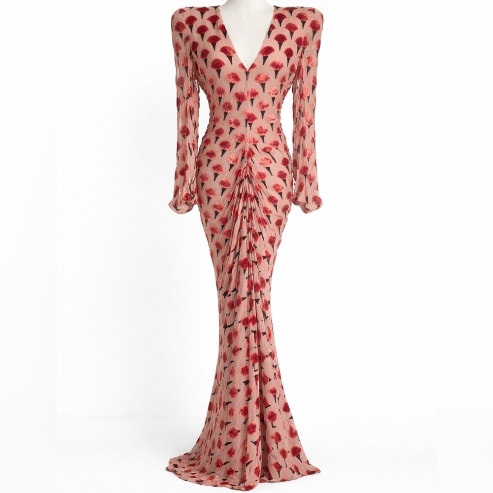 Lanvin FW22 Velvet Burnout Fan Gown (FR 38/Small Medium) As Seen On Rita Ora